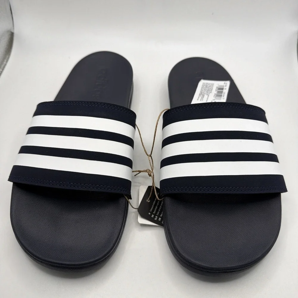 Adidas Adilette Comfort Slides - Navy /White Stripes - Men's 7- Women's 8 - Picture 3 of 6